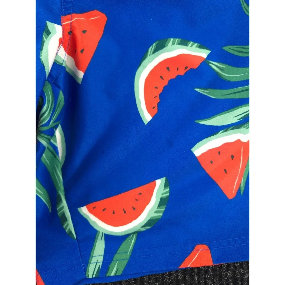 Old Navy Mens Watermelon Palm Leaf Print Swim Trunks Blue Red Size Large